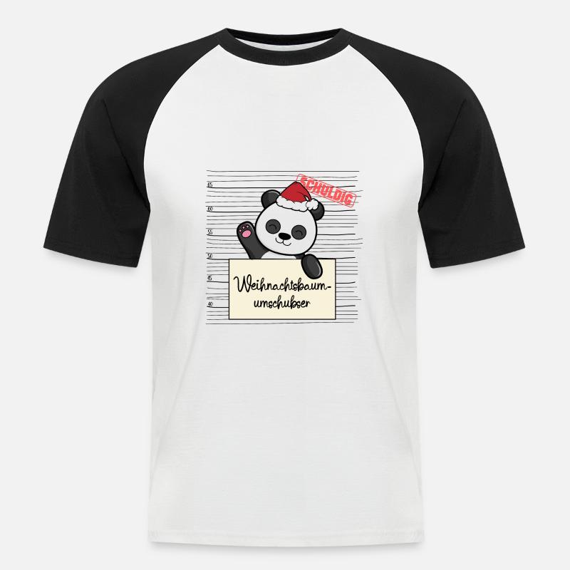Weihnachtsbaum Umschubser Panda - Männer Baseball-T-Shirt - Weiß/Schwarz