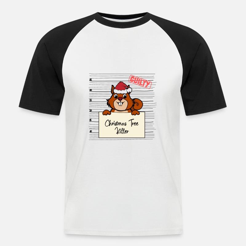 Weihnachtsbaum Umschubser Eichhörnchen - Männer Baseball-T-Shirt - Weiß/Schwarz