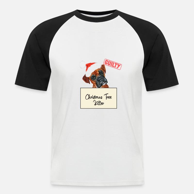 Weihnachtsbaum Umschubser Boxer - Männer Baseball-T-Shirt - Weiß/Schwarz