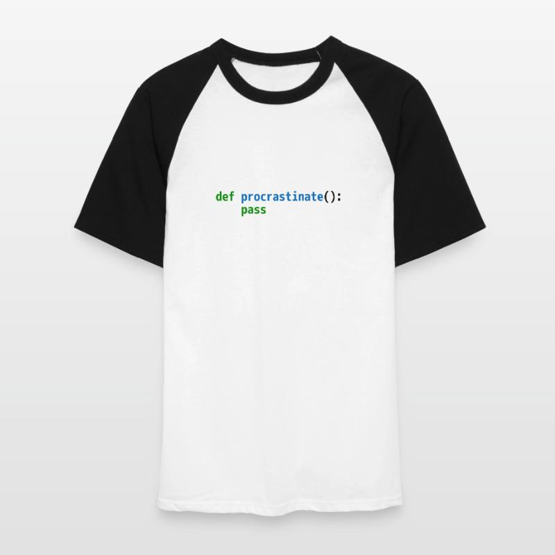 def procrastiner passer Funny Python Code Design T-shirt baseball manches courtes Homme