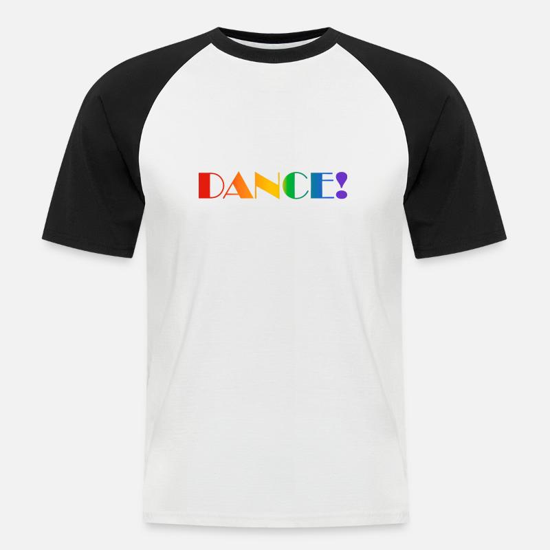 DANCE Regenbogen-Text - Männer Baseball-T-Shirt - Weiß/Schwarz