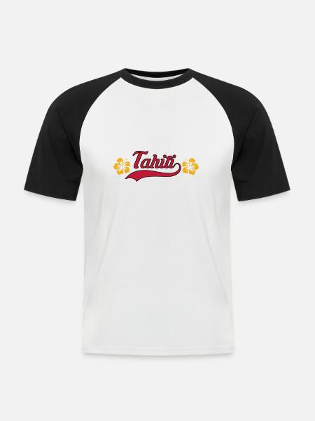 Tahiti hibiscus - T-shirt baseball manches courtes Homme - blanc/noir