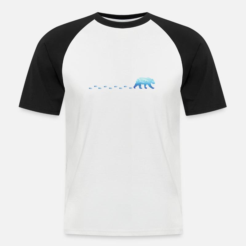 Laufender Eisbär - Männer Baseball-T-Shirt - Weiß/Schwarz