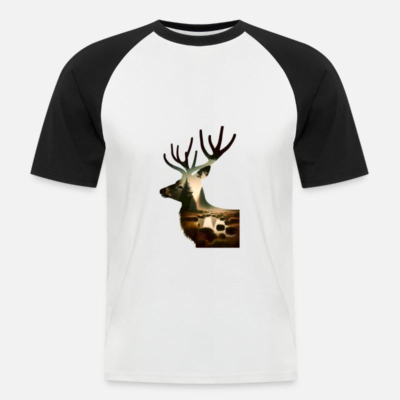 Nature in Deer Pattern - Männer Baseball-T-Shirt - Weiß/Schwarz