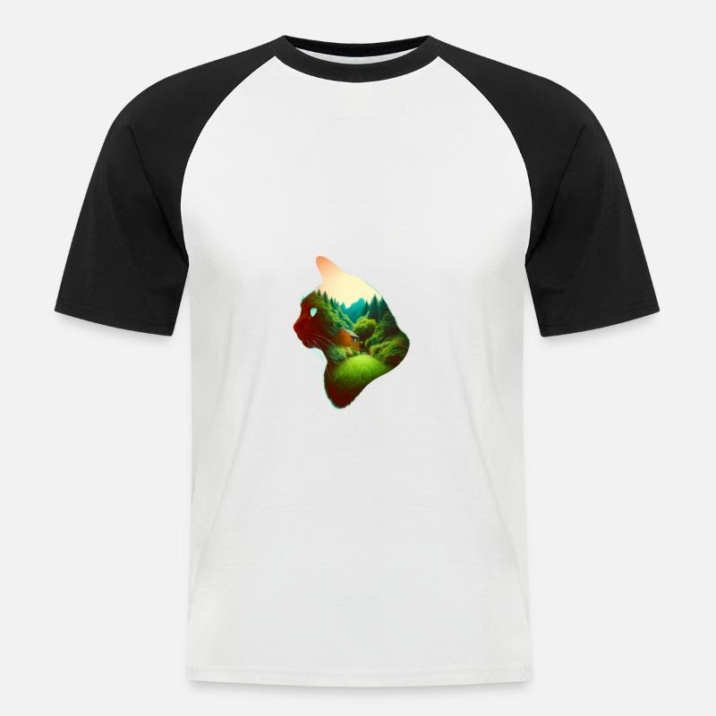 Nature in Cat Pattern - Männer Baseball-T-Shirt - Weiß/Schwarz