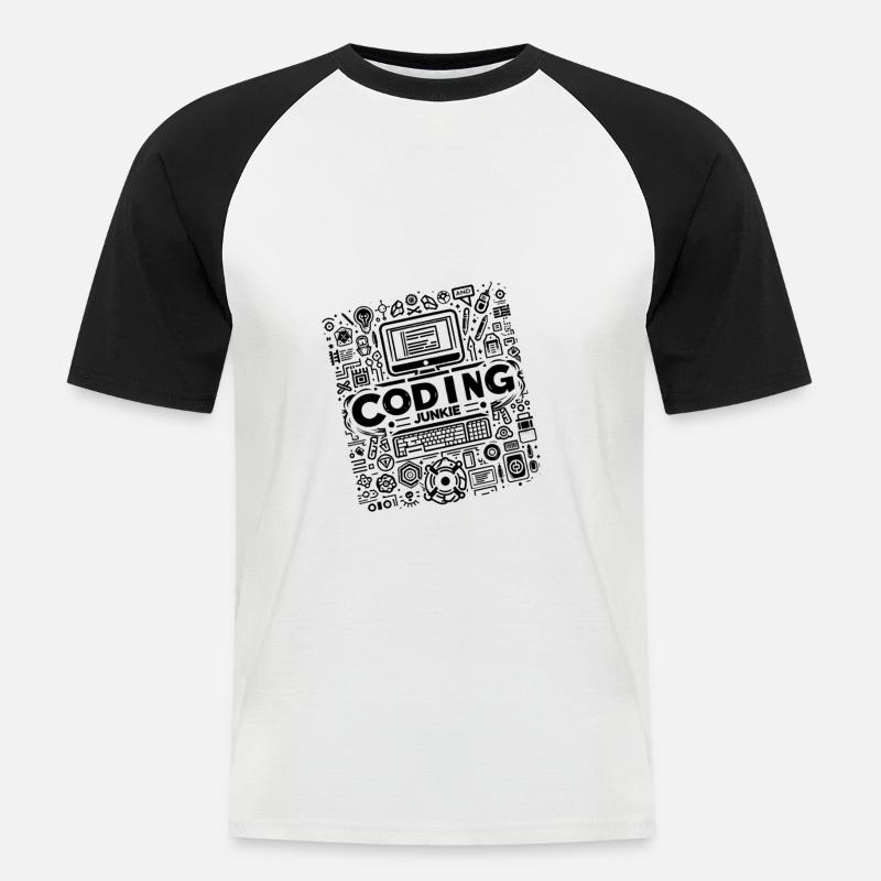 Coding Junkie 9 - Männer Baseball-T-Shirt - Weiß/Schwarz