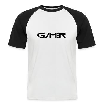 GAMER BASE Logo Wear - T-shirt baseball manches courtes Homme - blanc/noir - Devant - Nik (191cm)