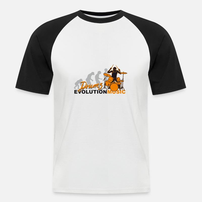 Drums, drummer, Schlagzeug, Evolution Musik - Männer Baseball-T-Shirt - Weiß/Schwarz
