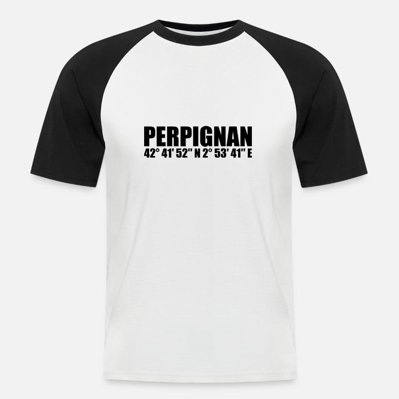 Perpignan coordinates - Men's Baseball T-Shirt - white/black
