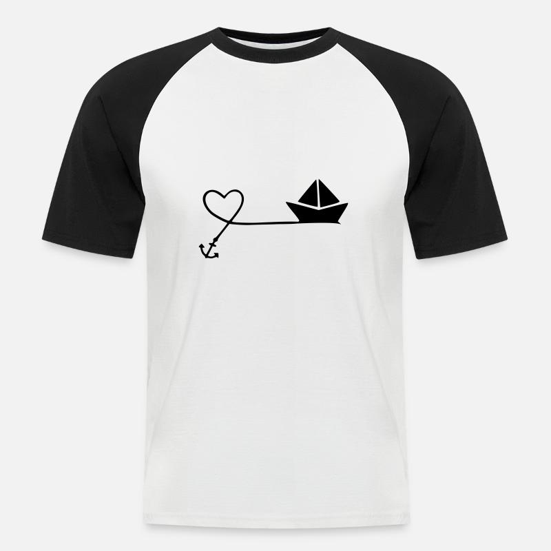 maritim herz anker boot - Männer Baseball-T-Shirt - Weiß/Schwarz