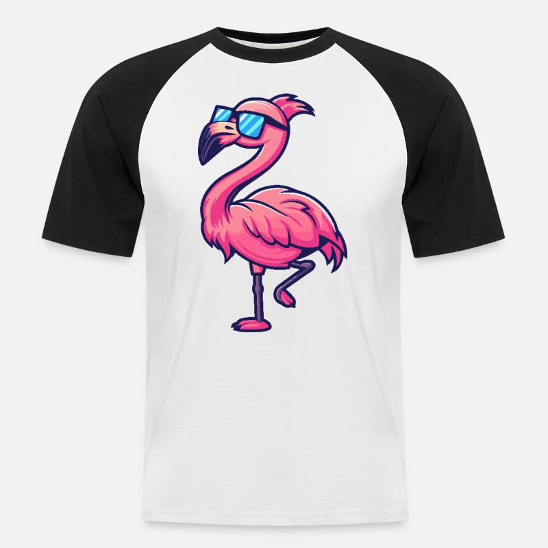 Flamingo Cool Comic - Männer Baseball-T-Shirt - Weiß/Schwarz