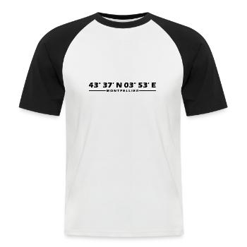 Coordonnées montpelliéraines - T-shirt baseball manches courtes Homme - blanc/noir - Devant - Nik (191cm)