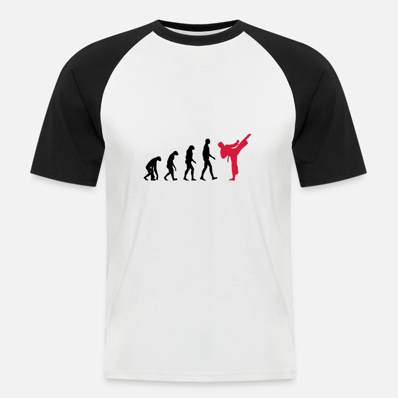 Karate - Evolution - Männer Baseball-T-Shirt - Weiß/Schwarz