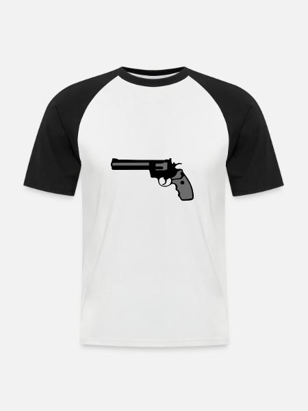 Revolver 357 Pistole - Männer Baseball-T-Shirt - Weiß/Schwarz
