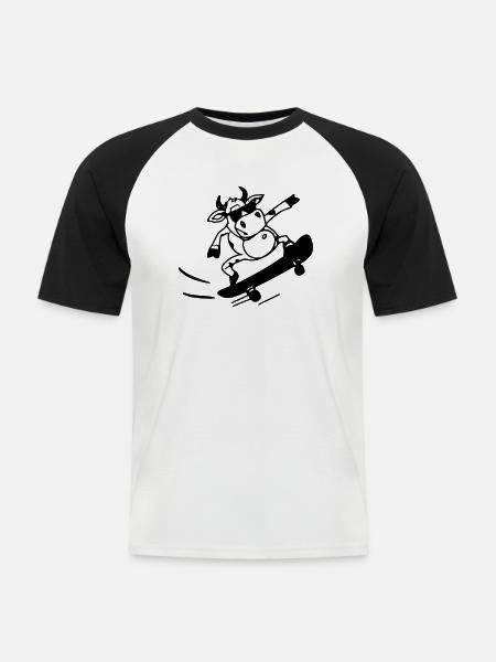 Cow Skateboard Funny Gift Idea - Men's Baseball T-Shirt - white/black