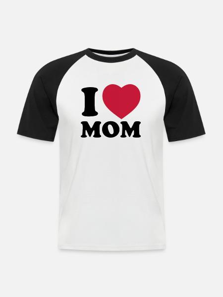 i_love_mom - T-shirt baseball manches courtes Homme - blanc/noir