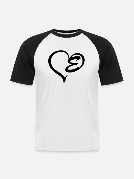 Herz Buchstabe E - Männer Baseball-T-Shirt - Weiß/Schwarz