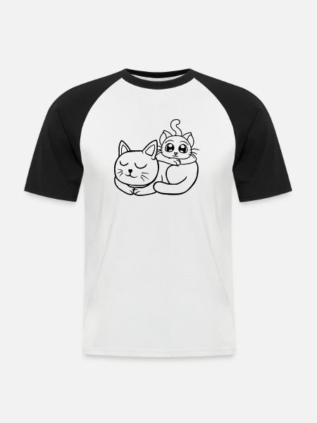 Chillende Katzen Freunde aufeinander - Männer Baseball-T-Shirt - Weiß/Schwarz