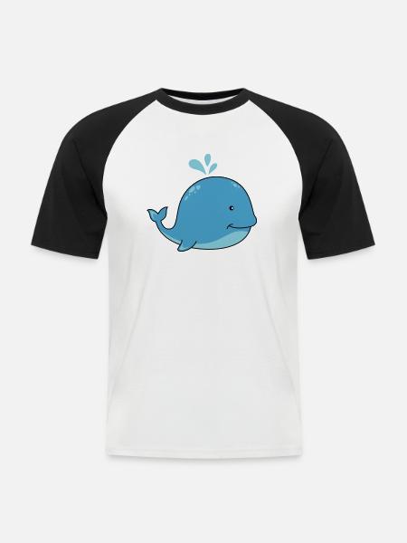 Baleine douce - T-shirt baseball manches courtes Homme - blanc/noir