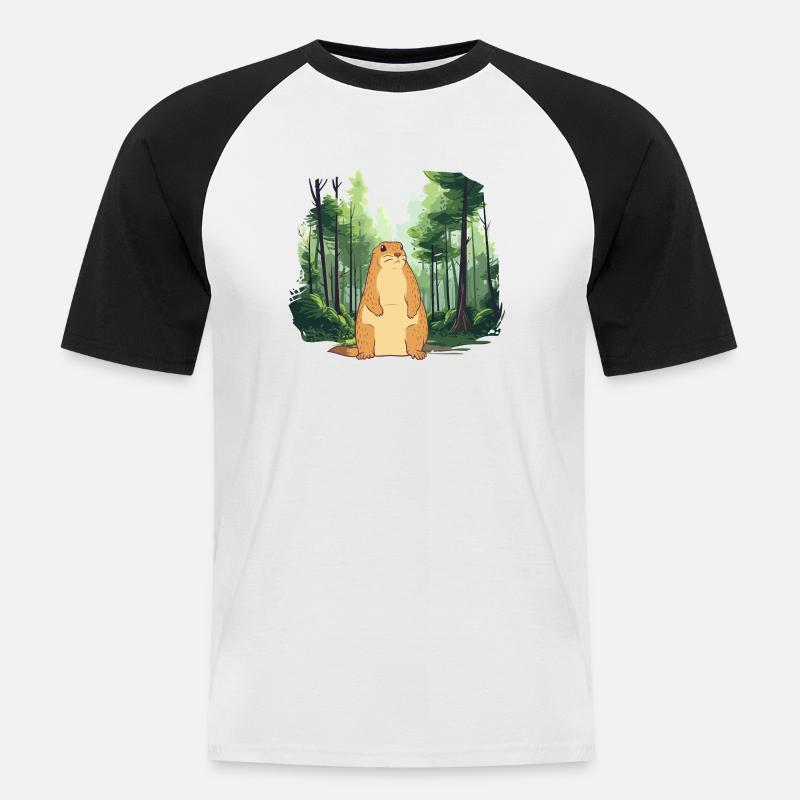 Strong groundhog nature landscape - Men's Baseball T-Shirt - white/black