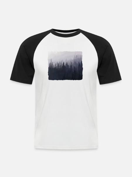 Waldlandschaft in den Bergen - Männer Baseball-T-Shirt - Weiß/Schwarz