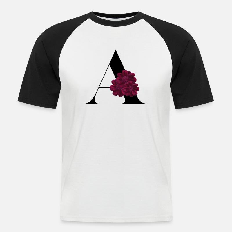 Buchstabe A Blühende - Männer Baseball-T-Shirt - Weiß/Schwarz