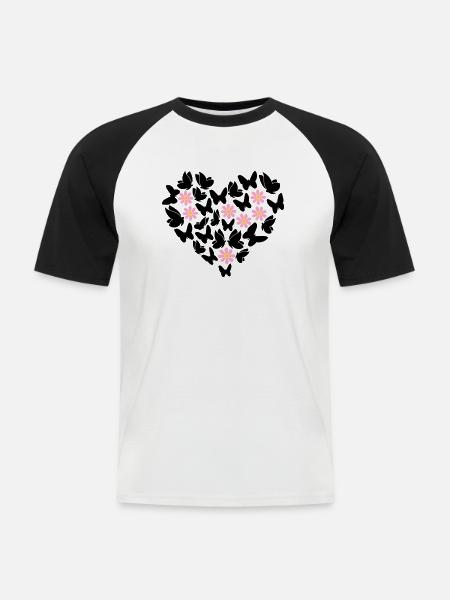 Schmetterlinge im Herzen - Männer Baseball-T-Shirt - Weiß/Schwarz