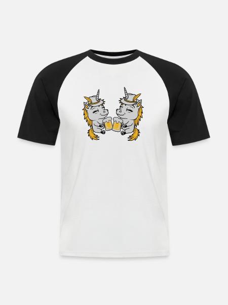 Einhorn Freunde Bier Anstoßen - Männer Baseball-T-Shirt - Weiß/Schwarz