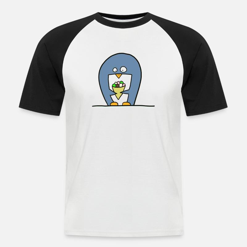 Pinguin mit Eiscreme - Männer Baseball-T-Shirt - Weiß/Schwarz
