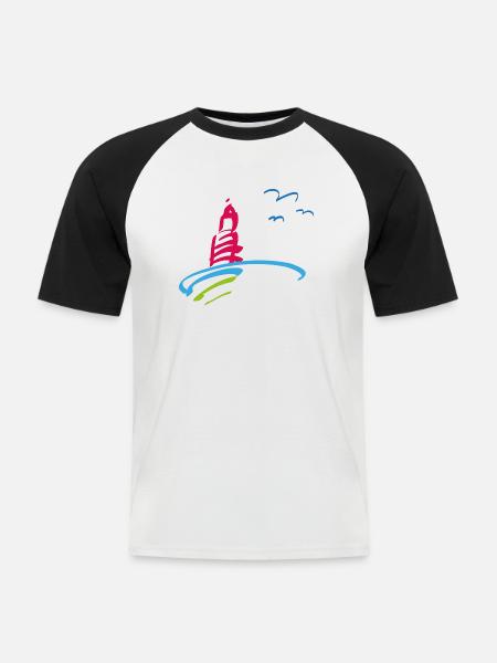 Leuchtturm Urlaub - Männer Baseball-T-Shirt - Weiß/Schwarz