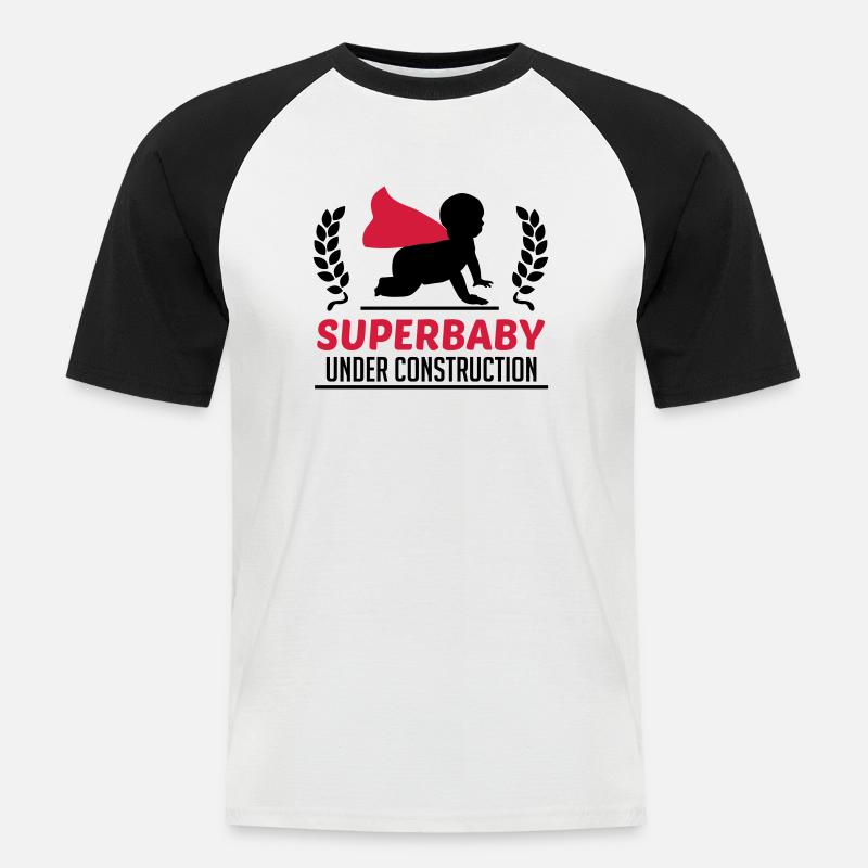 Superbaby under construction - Männer Baseball-T-Shirt - Weiß/Schwarz