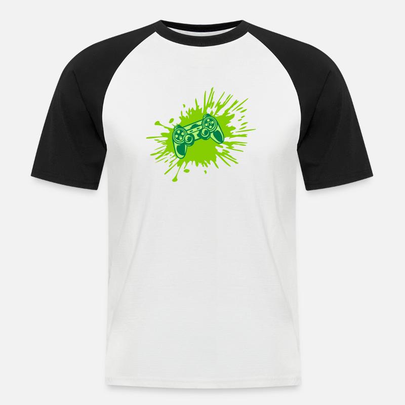 Farbklecks Konsole Retro Controller - Männer Baseball-T-Shirt - Weiß/Schwarz