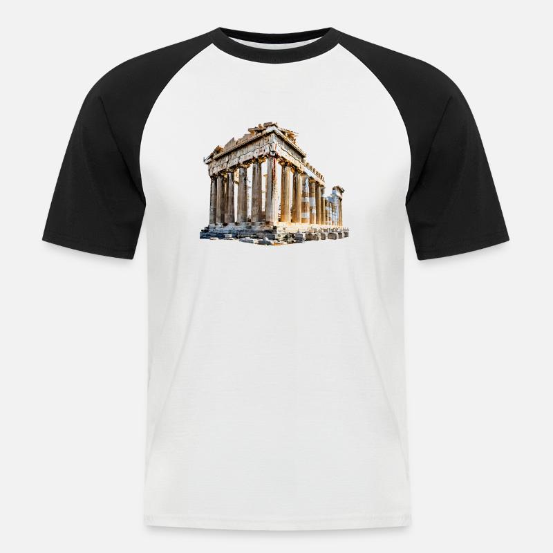 Points de repère de Grèce - T-shirt baseball manches courtes Homme - blanc/noir