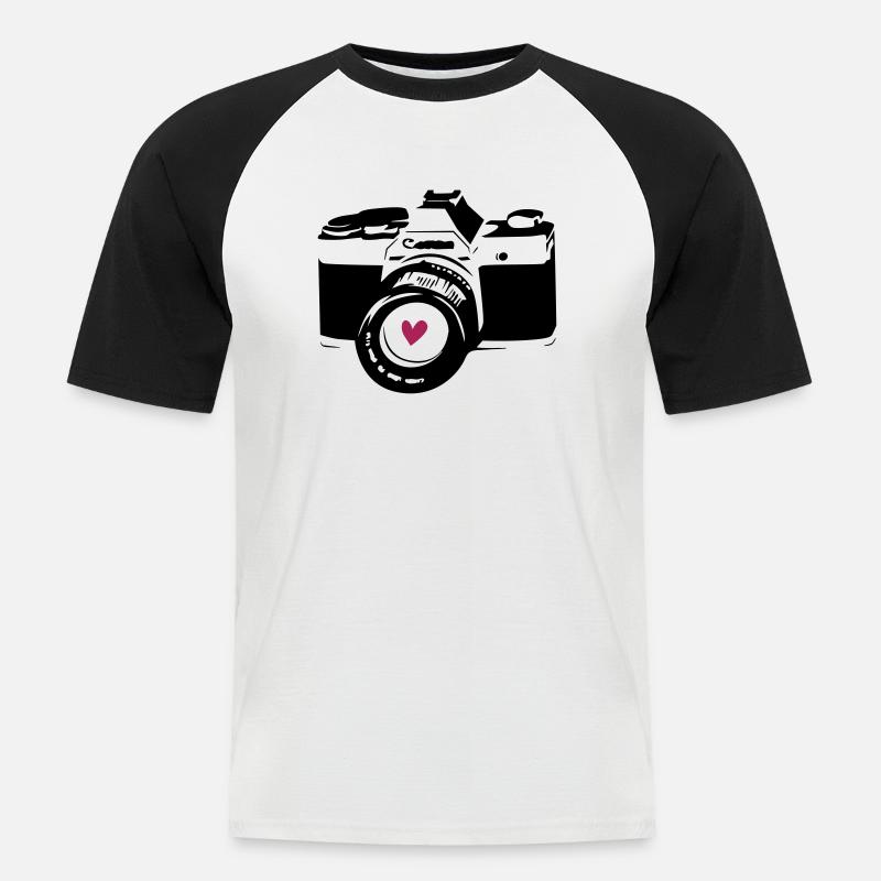 Kamera schwarz mit Herz - Männer Baseball-T-Shirt - Weiß/Schwarz