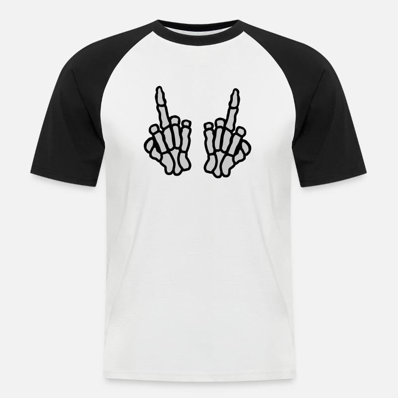 2 hands bone middle finger - Men's Baseball T-Shirt - white/black