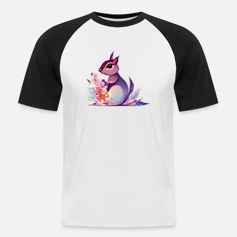Süßes Eichhörnchen Blumen - Männer Baseball-T-Shirt - Weiß/Schwarz