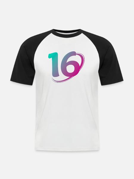 Nummer 16 Mehrfarbig - Männer Baseball-T-Shirt - Weiß/Schwarz