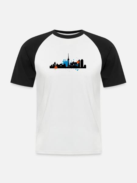 Skyline_Berlin_dirty - Männer Baseball-T-Shirt - Weiß/Schwarz
