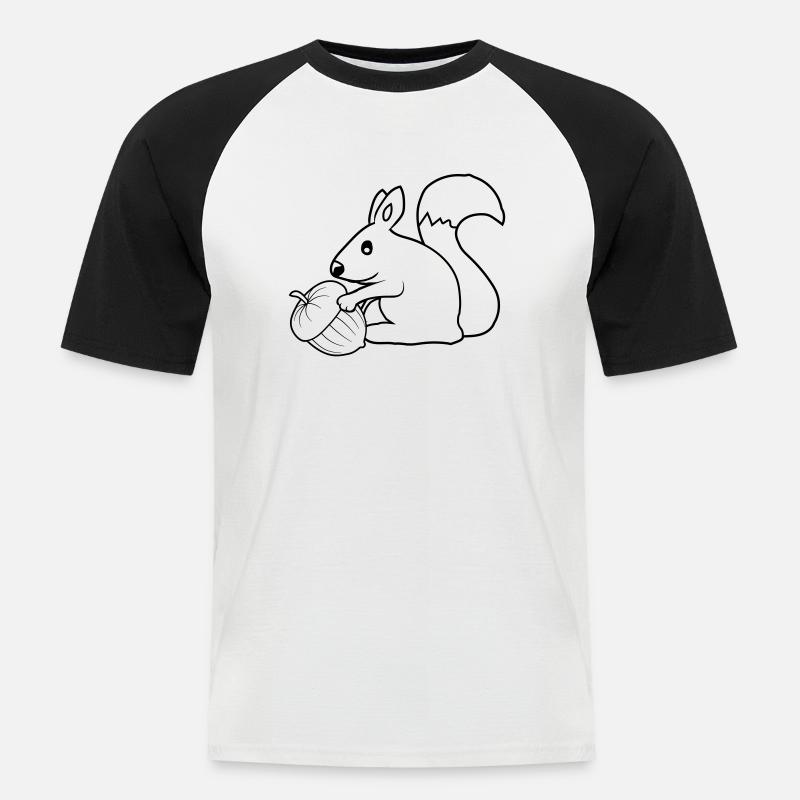 Fröhliches Eichhörnchen Eichel - Männer Baseball-T-Shirt - Weiß/Schwarz