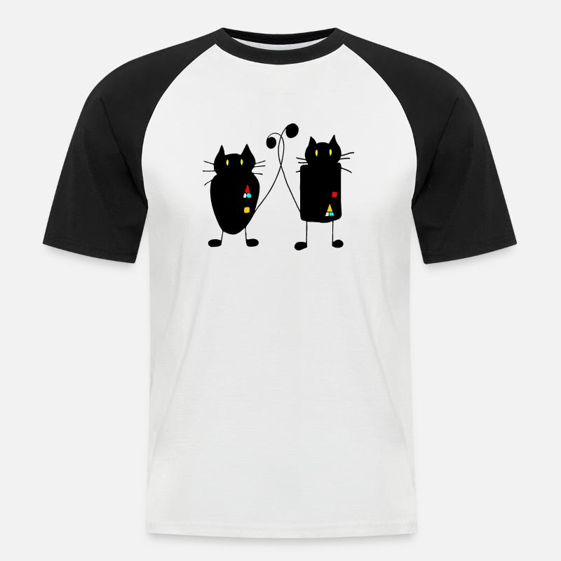 Katzen - Männer Baseball-T-Shirt - Weiß/Schwarz