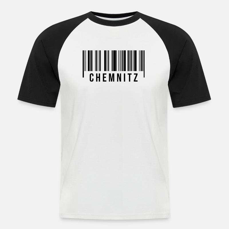 Erzgebirge Strichcode Chemnitz - Männer Baseball-T-Shirt - Weiß/Schwarz