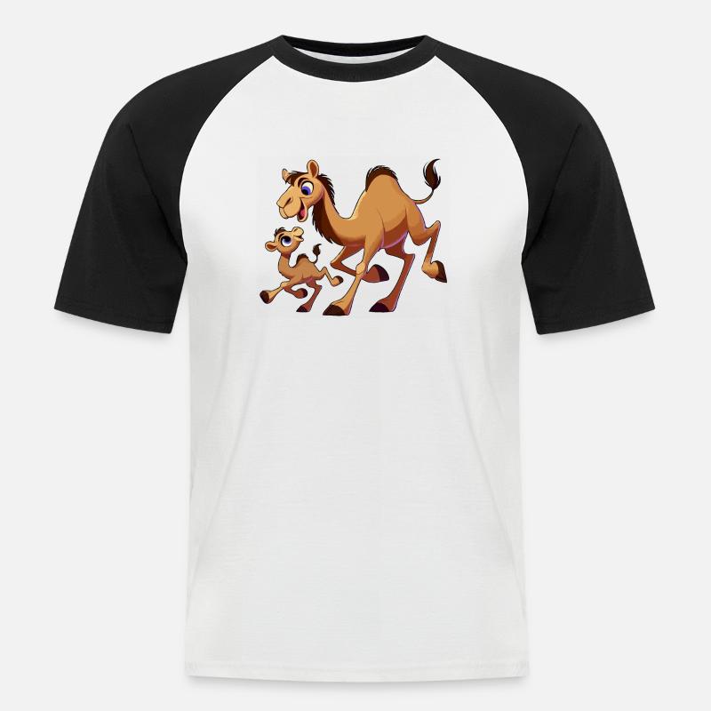 Kamelmutter mit herumtollendem Kind - Männer Baseball-T-Shirt - Weiß/Schwarz