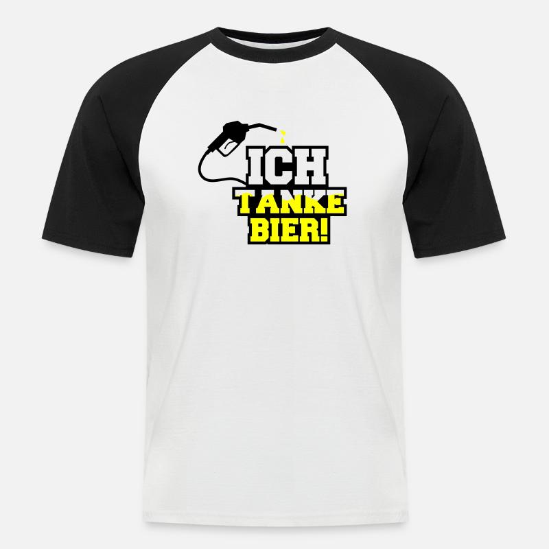 ich tanke bier 01 - Männer Baseball-T-Shirt - Weiß/Schwarz