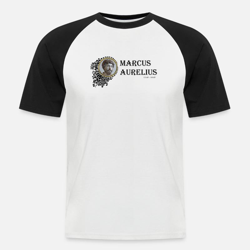 Marcus Aurelius gerahmt (schwarzer Text) - Männer Baseball-T-Shirt - Weiß/Schwarz