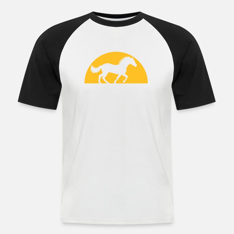 Abend Sonne Pferd Horizont - Männer Baseball-T-Shirt - Weiß/Schwarz
