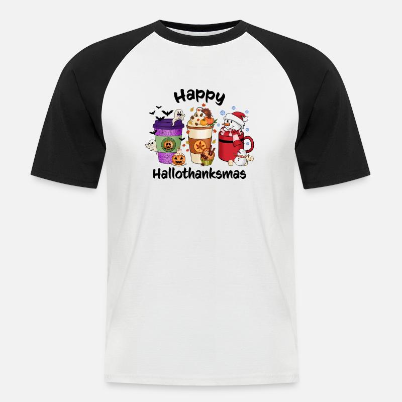 Happy Hallothanksmas Vibes Coffee - Männer Baseball-T-Shirt - Weiß/Schwarz