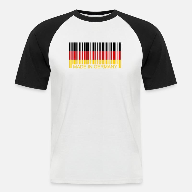 Barcode Made in Germany - Männer Baseball-T-Shirt - Weiß/Schwarz
