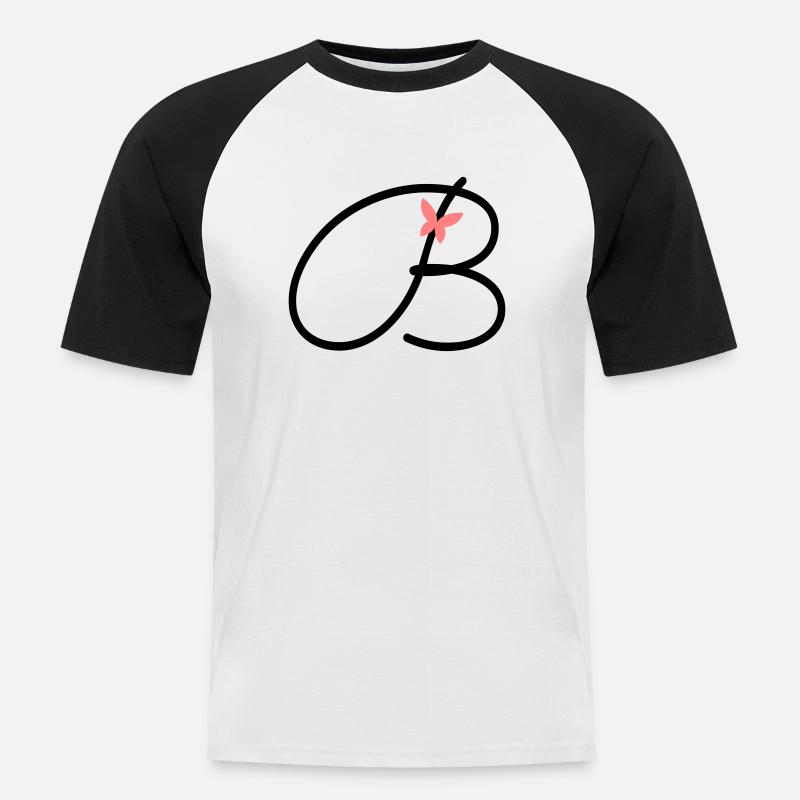 Buchstabe B Anfangsbuchstabe Schmetterling - Männer Baseball-T-Shirt - Weiß/Schwarz