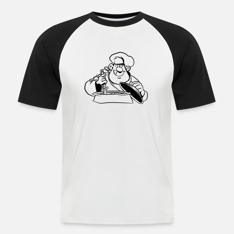 kochen koch comic witzig - Männer Baseball-T-Shirt - Weiß/Schwarz