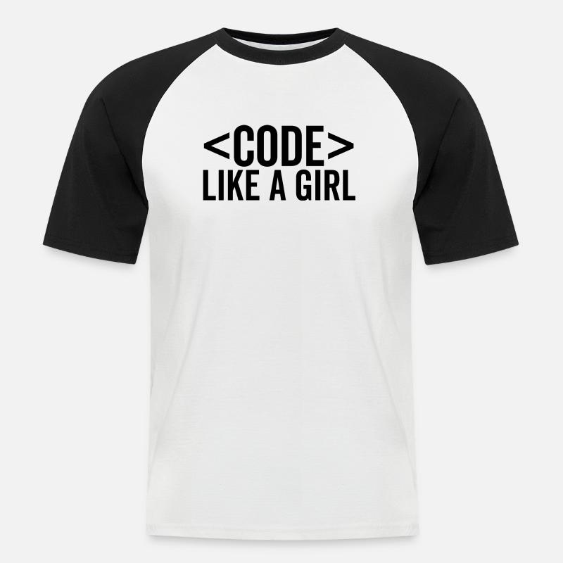 Code wie ein Mädchen - Männer Baseball-T-Shirt - Weiß/Schwarz